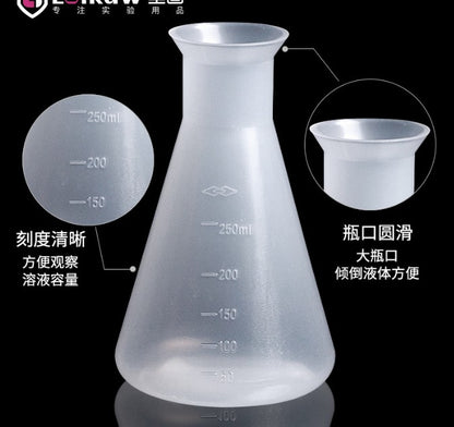 Plastic triangular flask, PP plastic conical flask with cover, polypropylene triangular flask