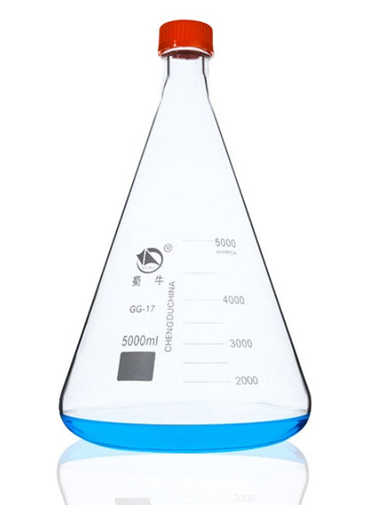 Yellow cap round mouth high-borosilicate glass Erlenmeyer flask, ground glass conical flask, screw cap bottle