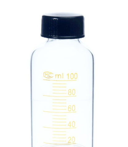 Graduated serum bottle, glass serum bottle with graduations and markings, screw cap reagent bottle
