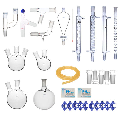 lab7th,32PCS Advanced Chemistry Laboratory Glassware Kit 24/29-24/40 Glass Adapter Flask Condenser Funnel Joint Clip Distillation Apparatus